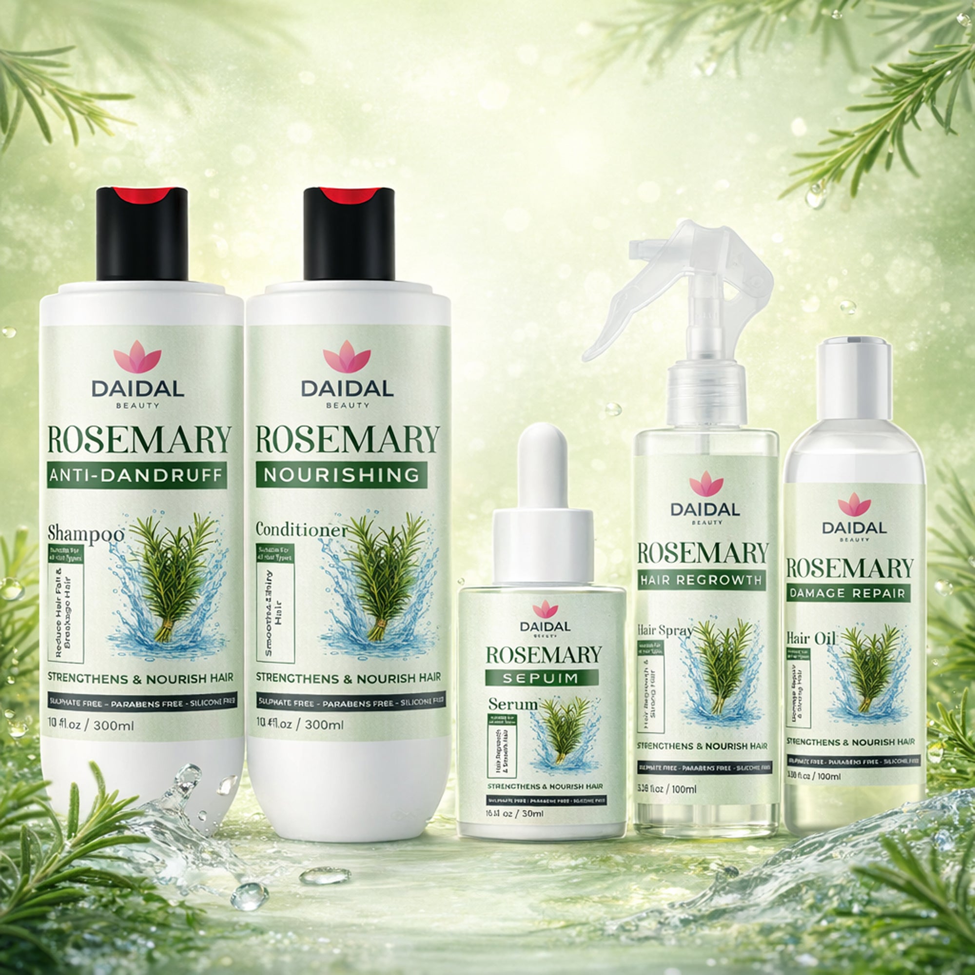 Daidal Rosemary Hair Care Kit – Hair Growth, Anti-Dandruff, Repair & Nourish Complete 5-Step Routine