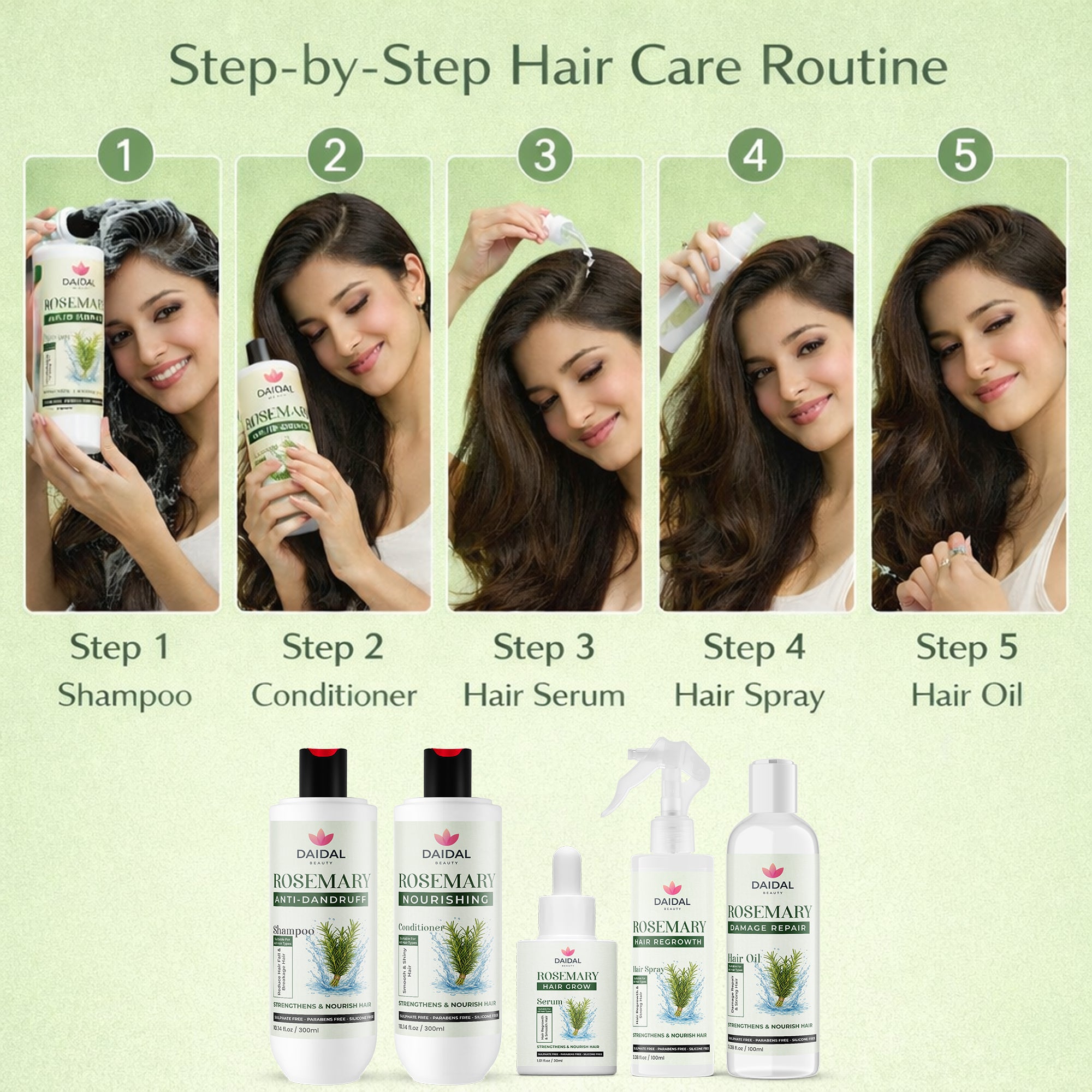 Daidal Rosemary Hair Care Kit – Hair Growth, Anti-Dandruff, Repair & Nourish Complete 5-Step Routine