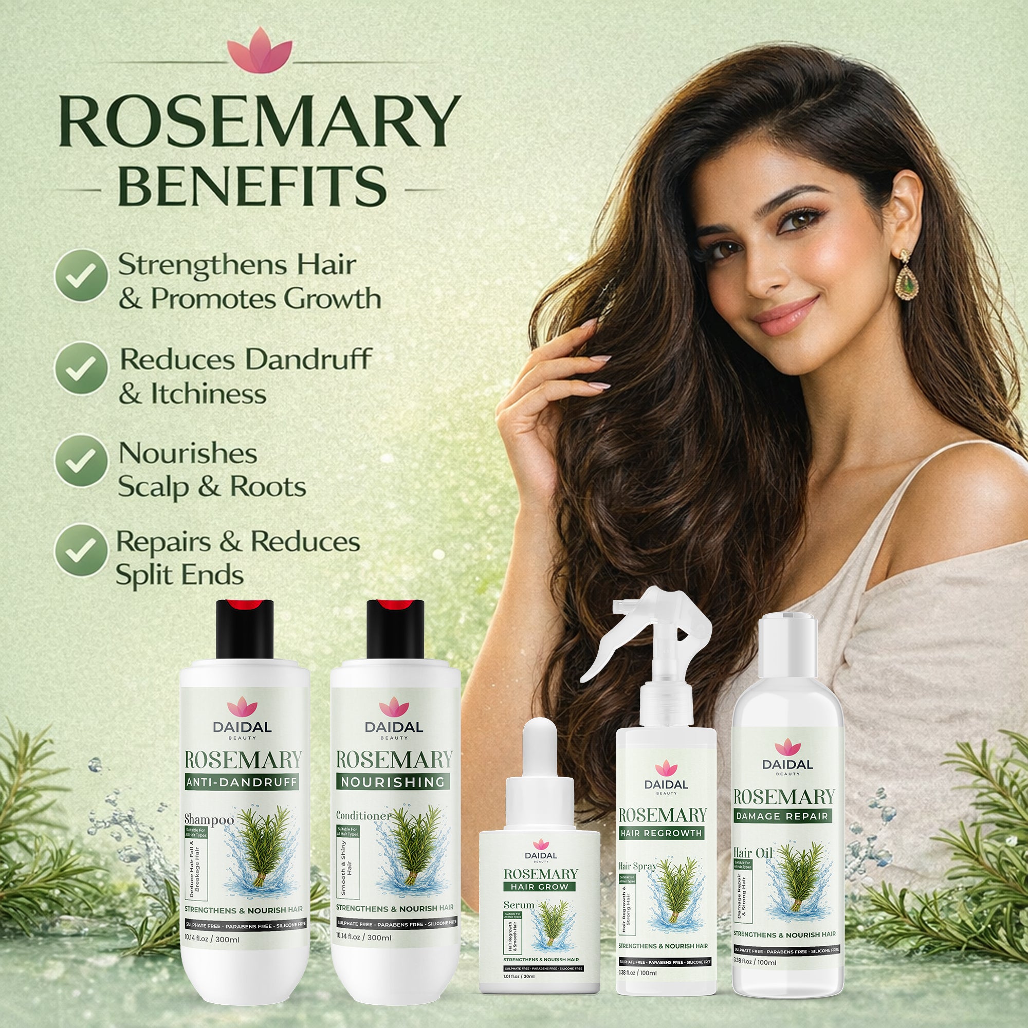Daidal Rosemary Hair Care Kit – Hair Growth, Anti-Dandruff, Repair & Nourish Complete 5-Step Routine