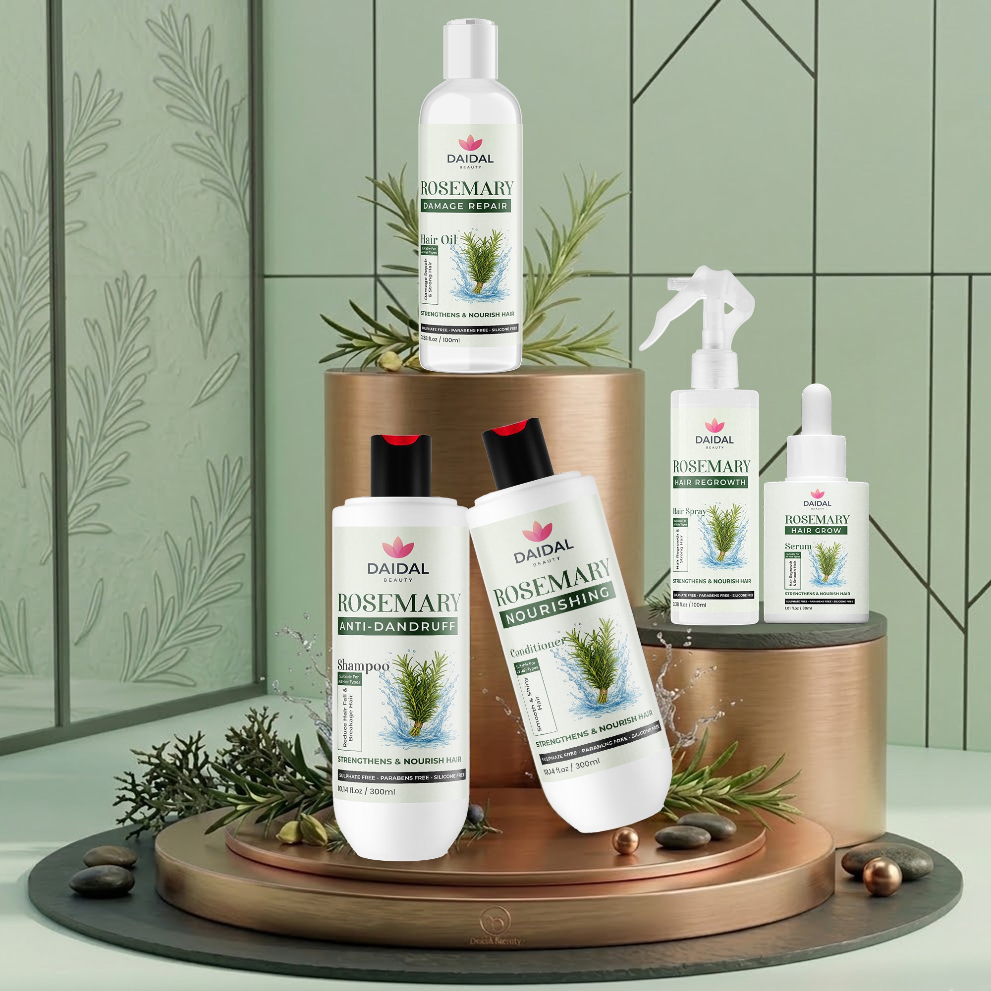 Daidal Rosemary Hair Care Kit – Hair Growth, Anti-Dandruff, Repair & Nourish Complete 5-Step Routine