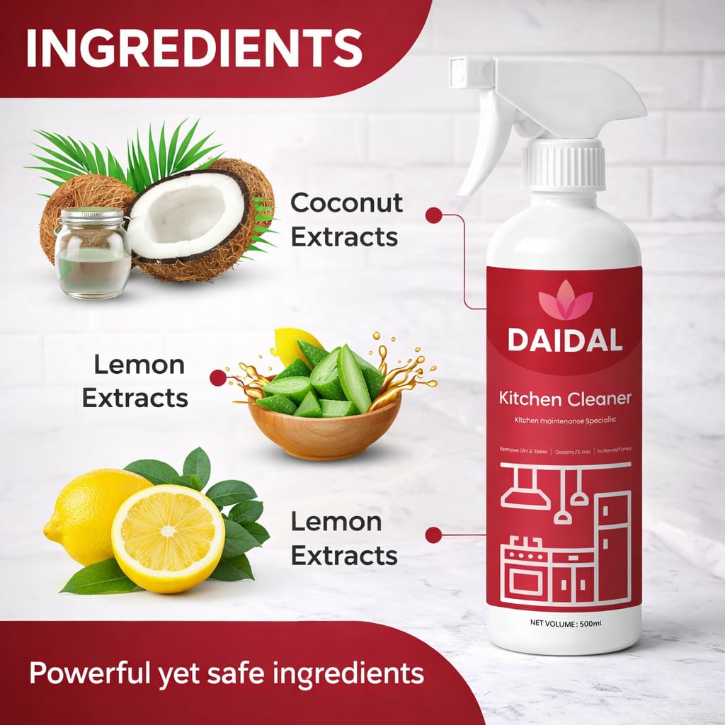 DAIDAL Kitchen Cleaner Spray 500 ML | Powerful Grease & Stain Remover for Kitchen Surfaces