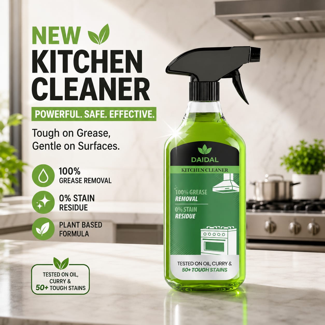 DAIDAL Kitchen Cleaner Spray 500 ML | Powerful Grease Remover for Stovetops, Hoods, Sinks & Kitchen Surfaces