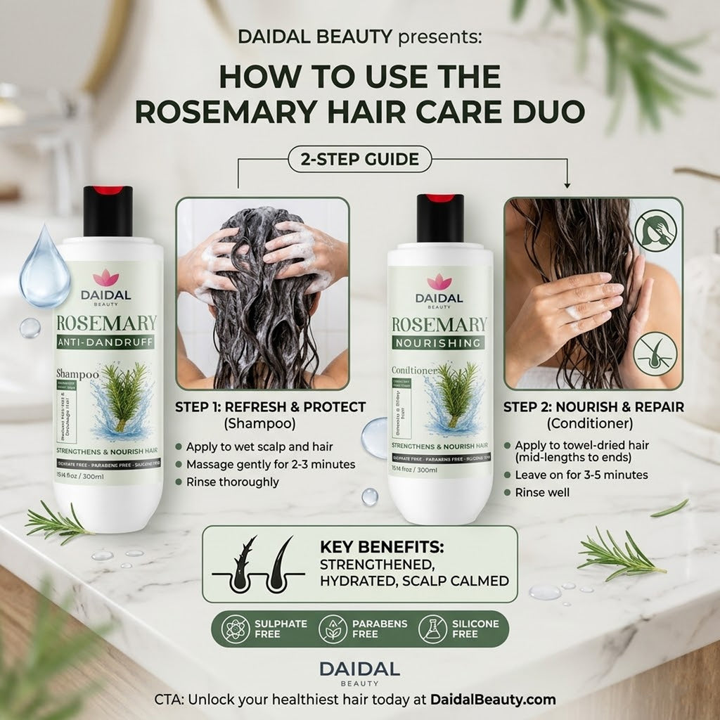 Daidal Rosemary Shampoo & Conditioner Duo – Anti-Dandruff + Nourishing Hair Care Set (300ml Each)