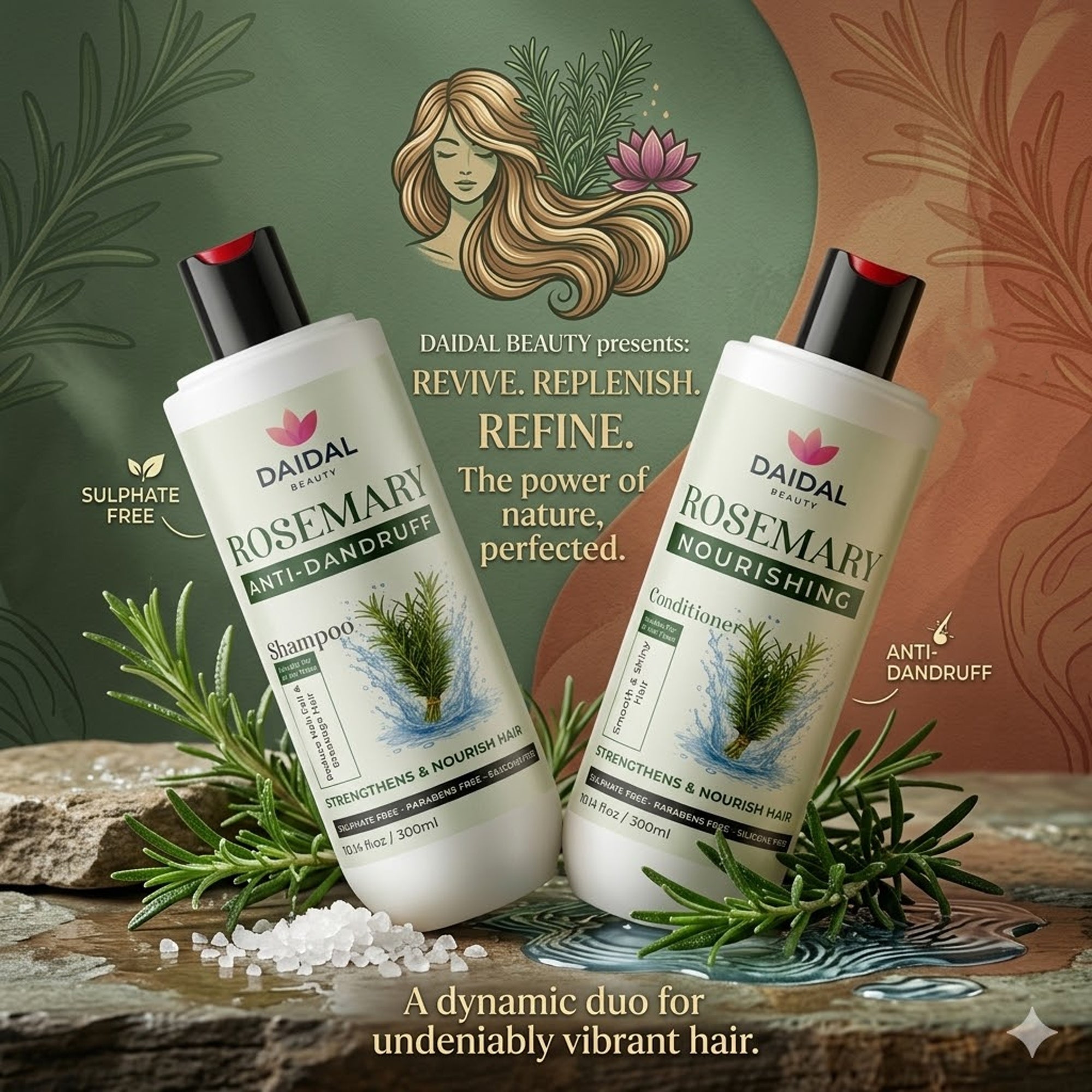 Daidal Rosemary Shampoo & Conditioner Duo – Anti-Dandruff + Nourishing Hair Care Set (300ml Each)