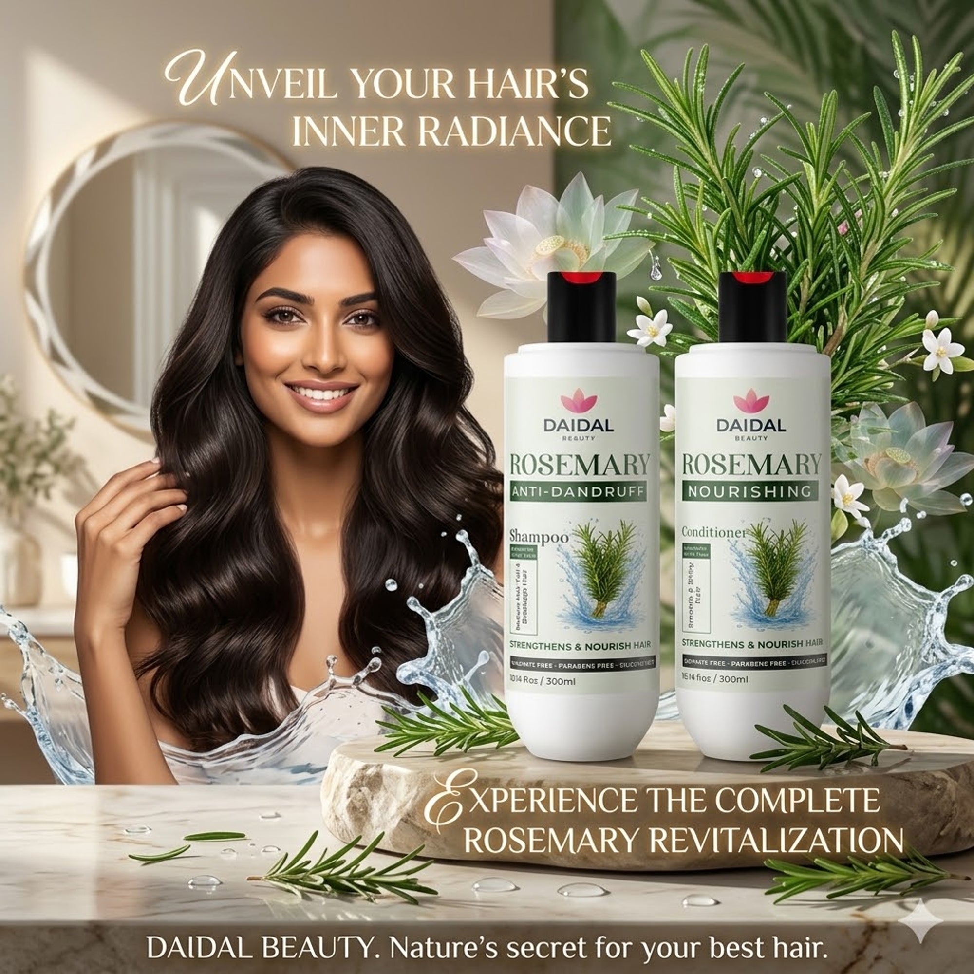 Daidal Rosemary Shampoo & Conditioner Duo – Anti-Dandruff + Nourishing Hair Care Set (300ml Each)