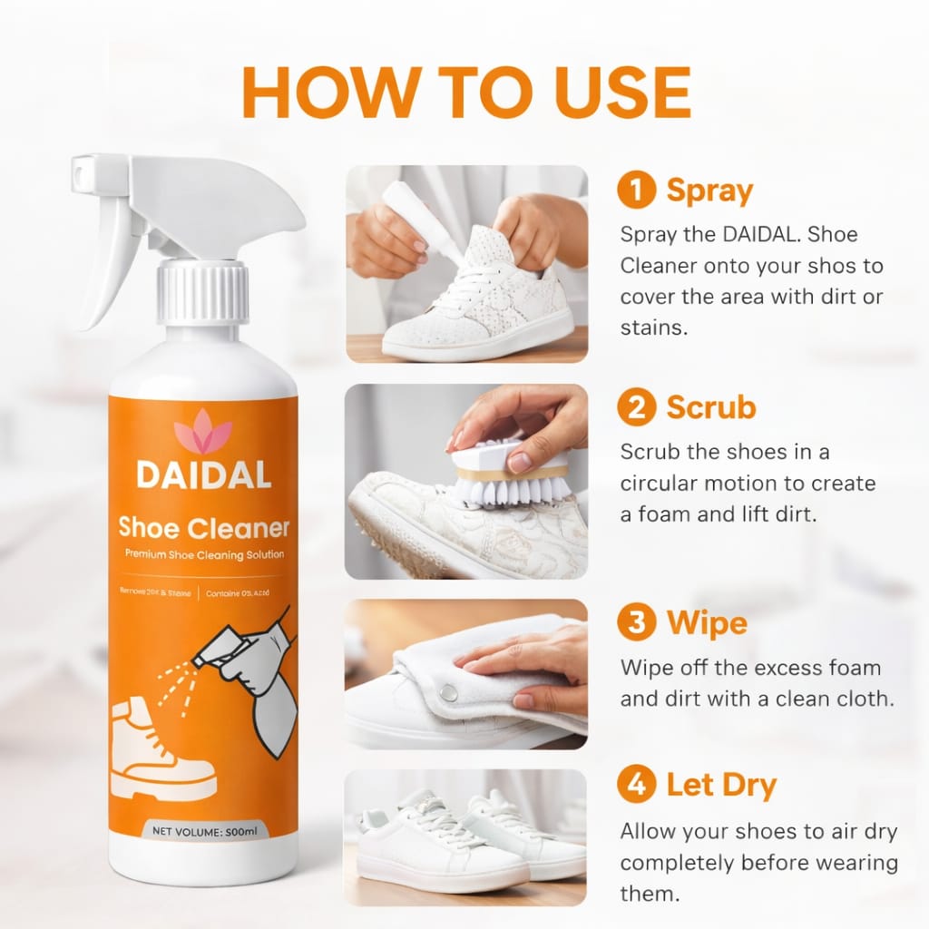 DAIDAL Premium Shoe Cleaner Spray 500 ML | Removes Dirt, Stains & Restores White Sneakers