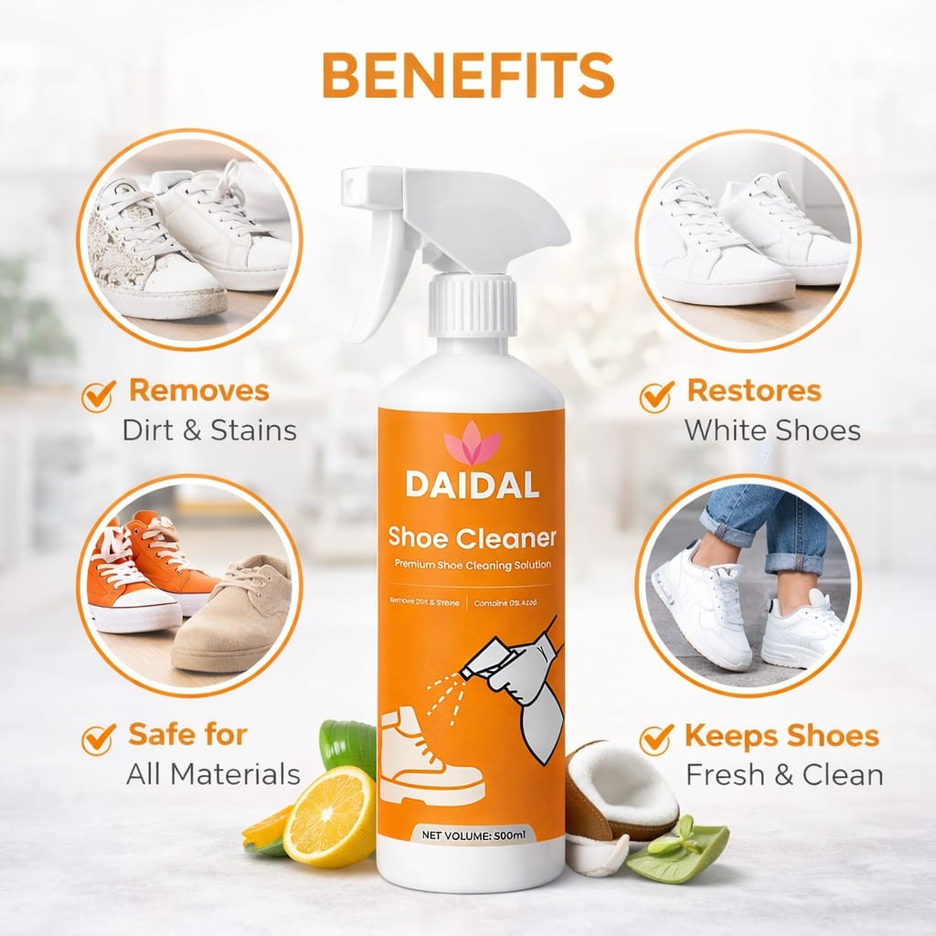 DAIDAL Premium Shoe Cleaner Spray 500 ML | Removes Dirt, Stains & Restores White Sneakers