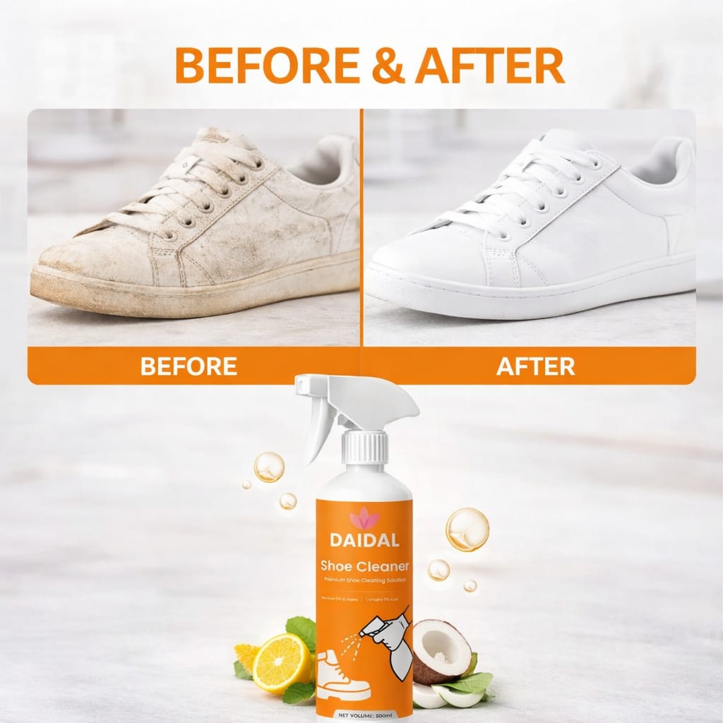 DAIDAL Premium Shoe Cleaner Spray 500 ML | Removes Dirt, Stains & Restores White Sneakers