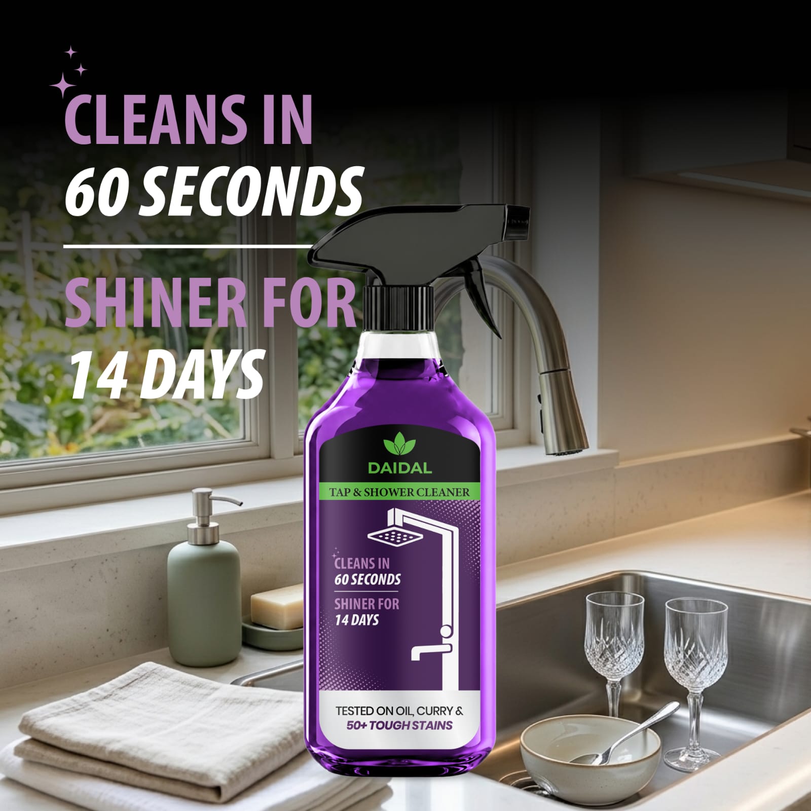 DAIDAL Tap & Shower Cleaner Spray 500 ML | Removes Hard Water Stains, Soap Scum & Limescale in 60 Seconds