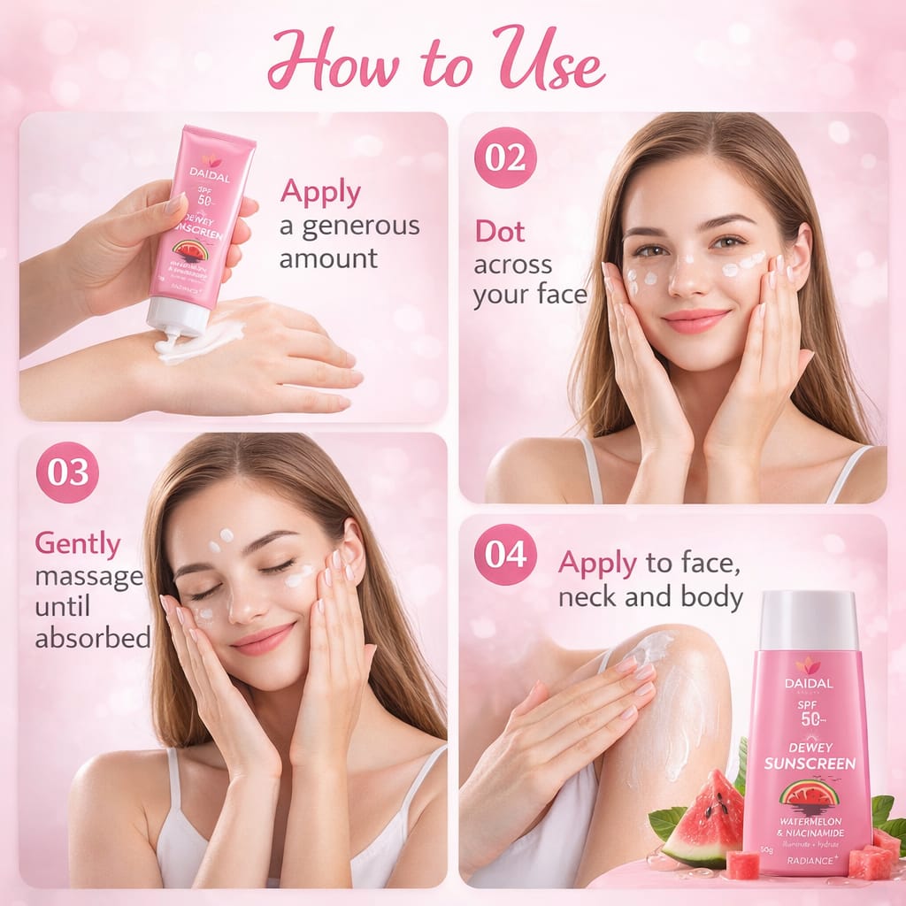 DAIDAL Watermelon & Niacinamide Dewy Sunscreen SPF 50 | Hydrating Glow & UV Protection