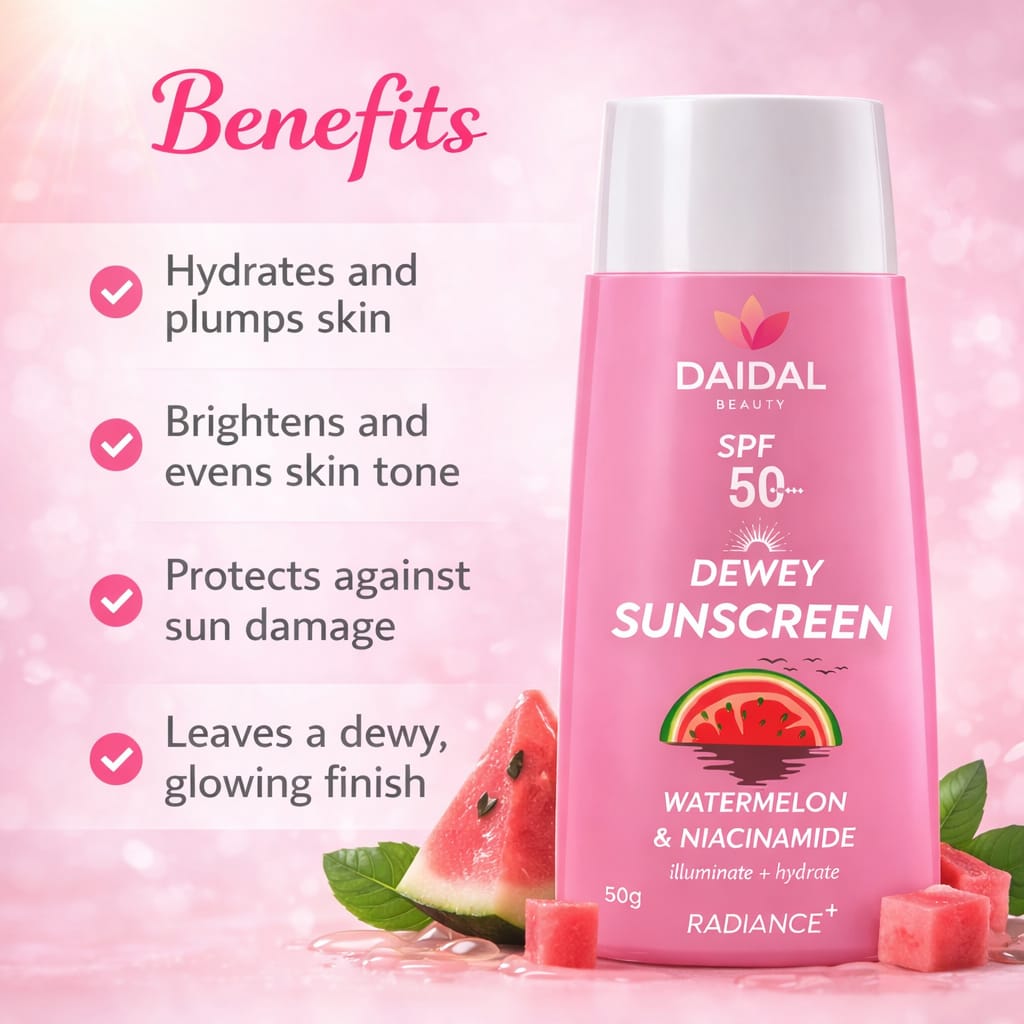 DAIDAL Watermelon & Niacinamide Dewy Sunscreen SPF 50 | Hydrating Glow & UV Protection