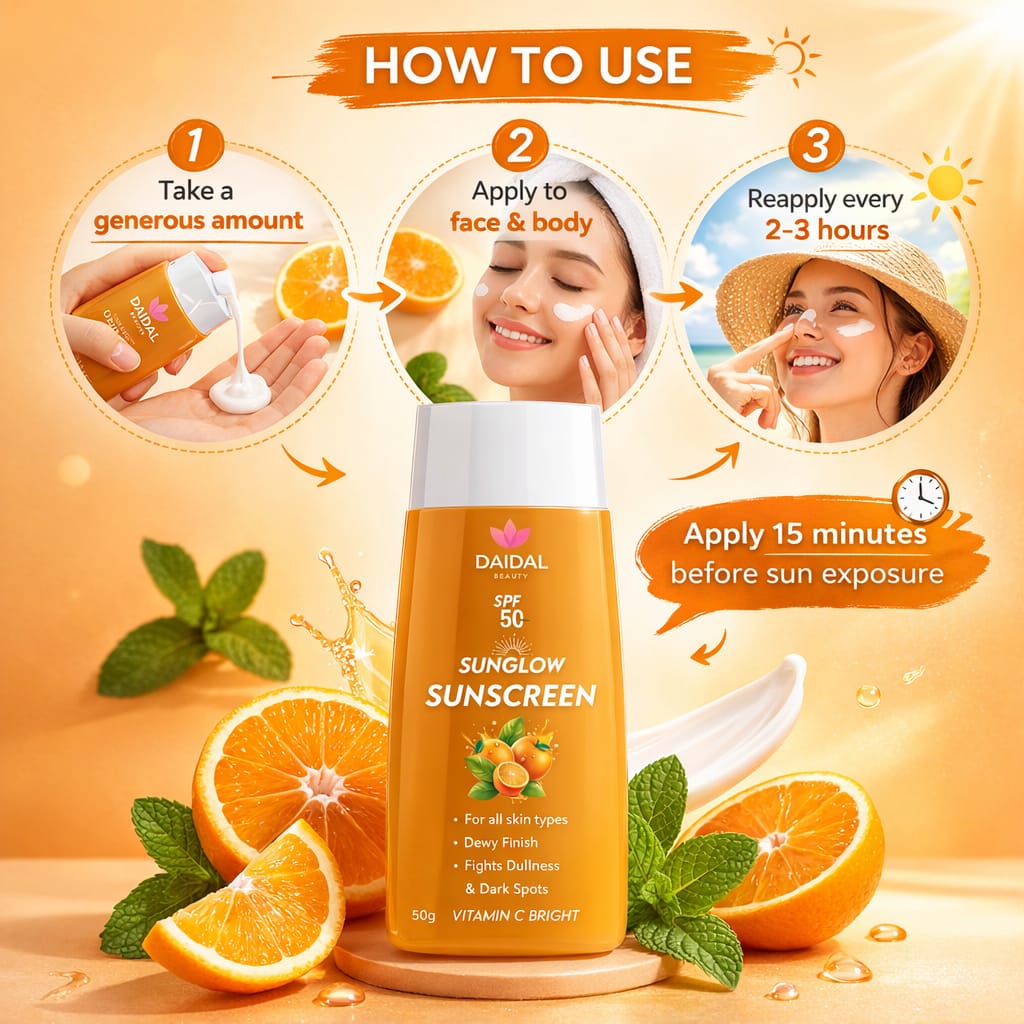 DAIDAL Orange Vitamin C Sunscreen SPF 50 | Dewy Finish & Daily Sun UV Protection