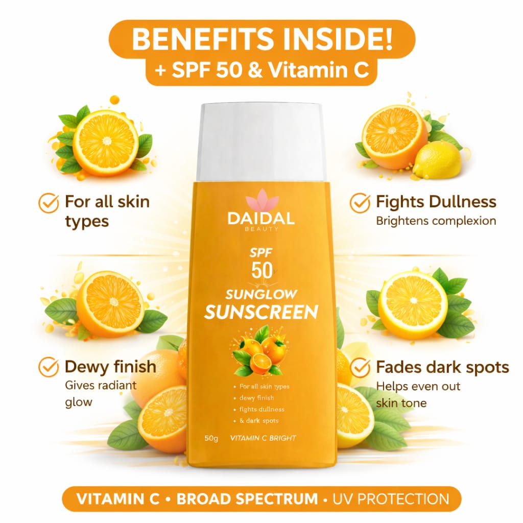 DAIDAL Orange Vitamin C Sunscreen SPF 50 | Dewy Finish & Daily Sun UV Protection