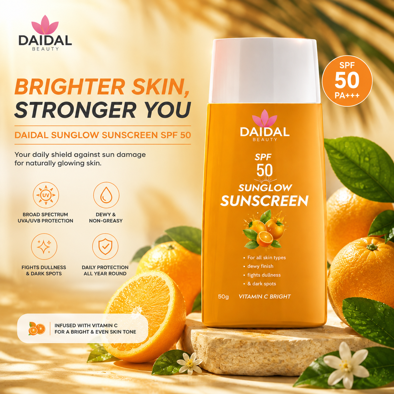 DAIDAL  SPF 50 Sunscreen Combo Pack (3 x 50g) | Watermelon + Vitamin C + Blueberry | Sunscreen for All Skin Types
