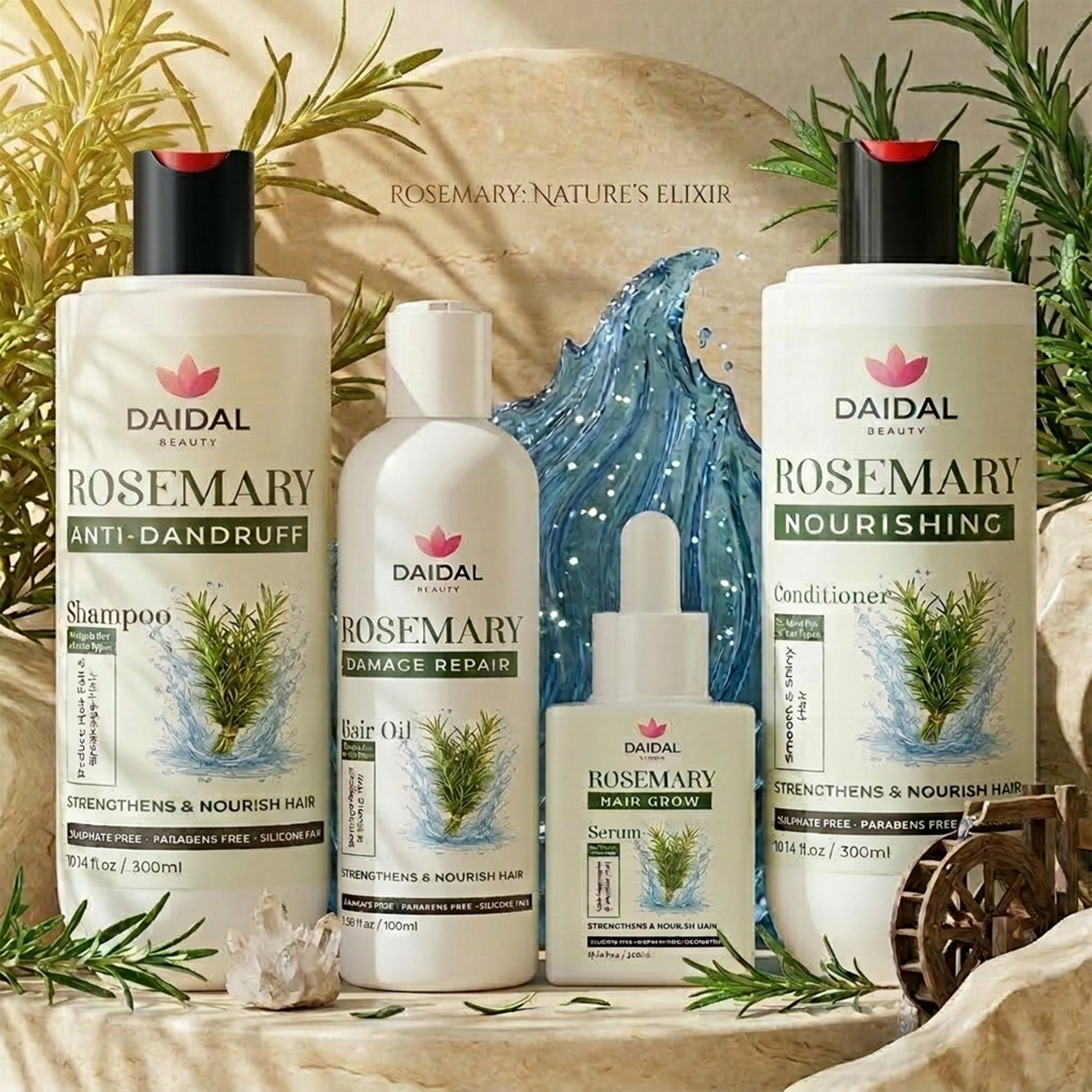 Daidal Rosemary Hair Care Combo (4-in-1) – Anti-Dandruff Shampoo, Nourishing Conditioner, Hair Growth Serum & Repair Oil