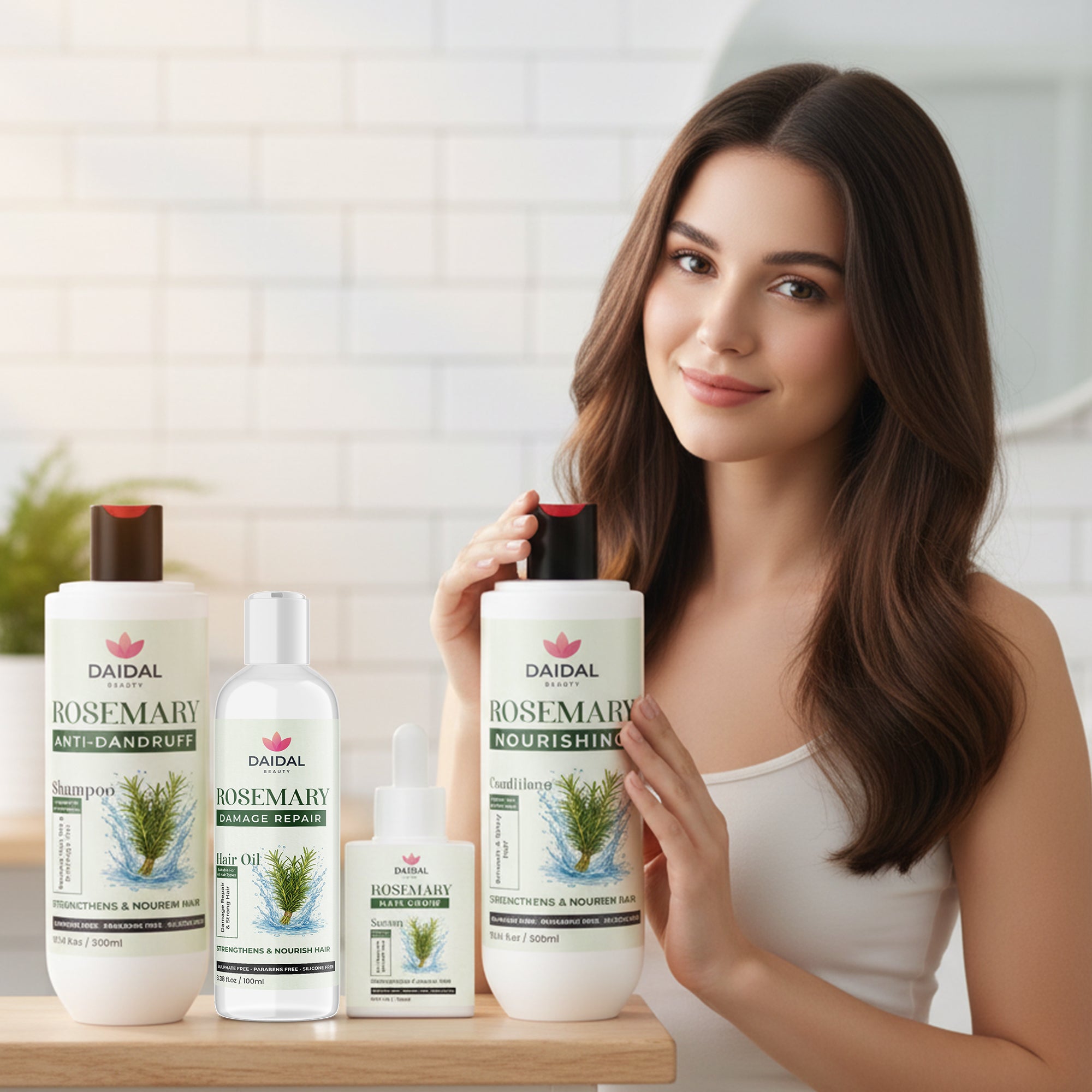 Daidal Rosemary Hair Care Combo (4-in-1) – Anti-Dandruff Shampoo, Nourishing Conditioner, Hair Growth Serum & Repair Oil