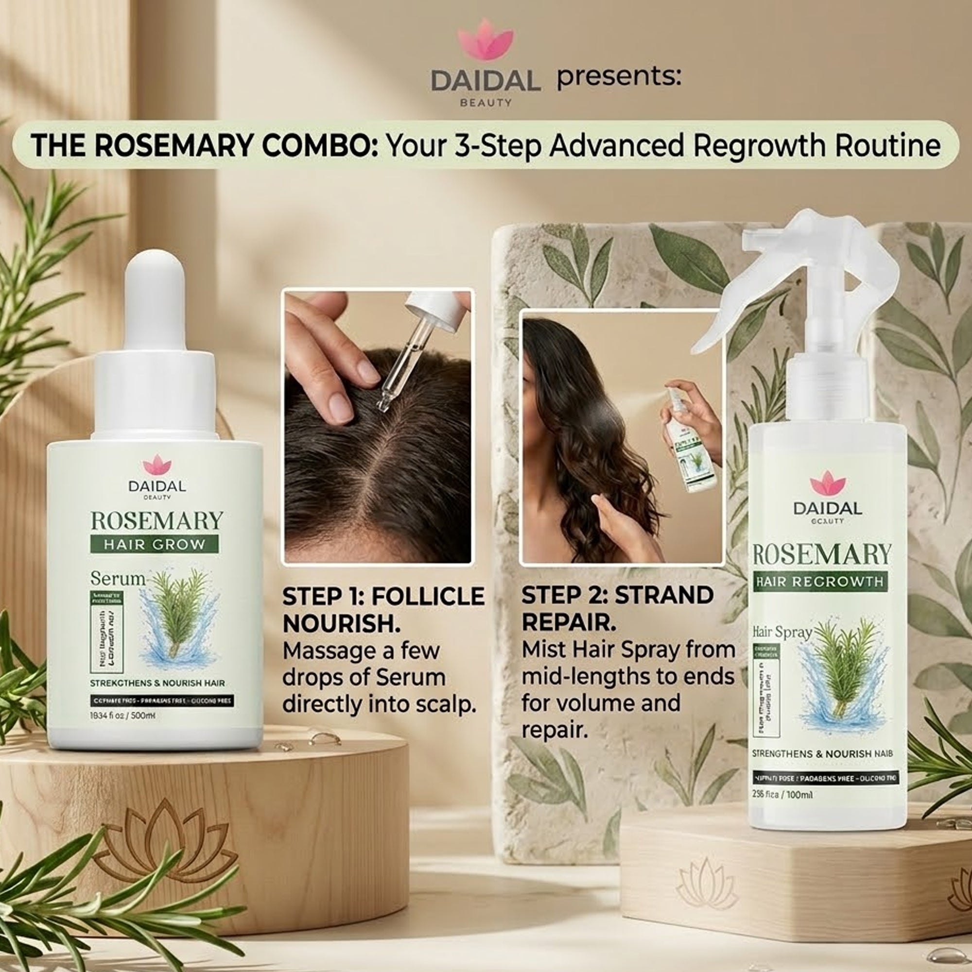 Daidal Rosemary Hair Growth Duo – Hair Serum & Hair Regrowth Spray