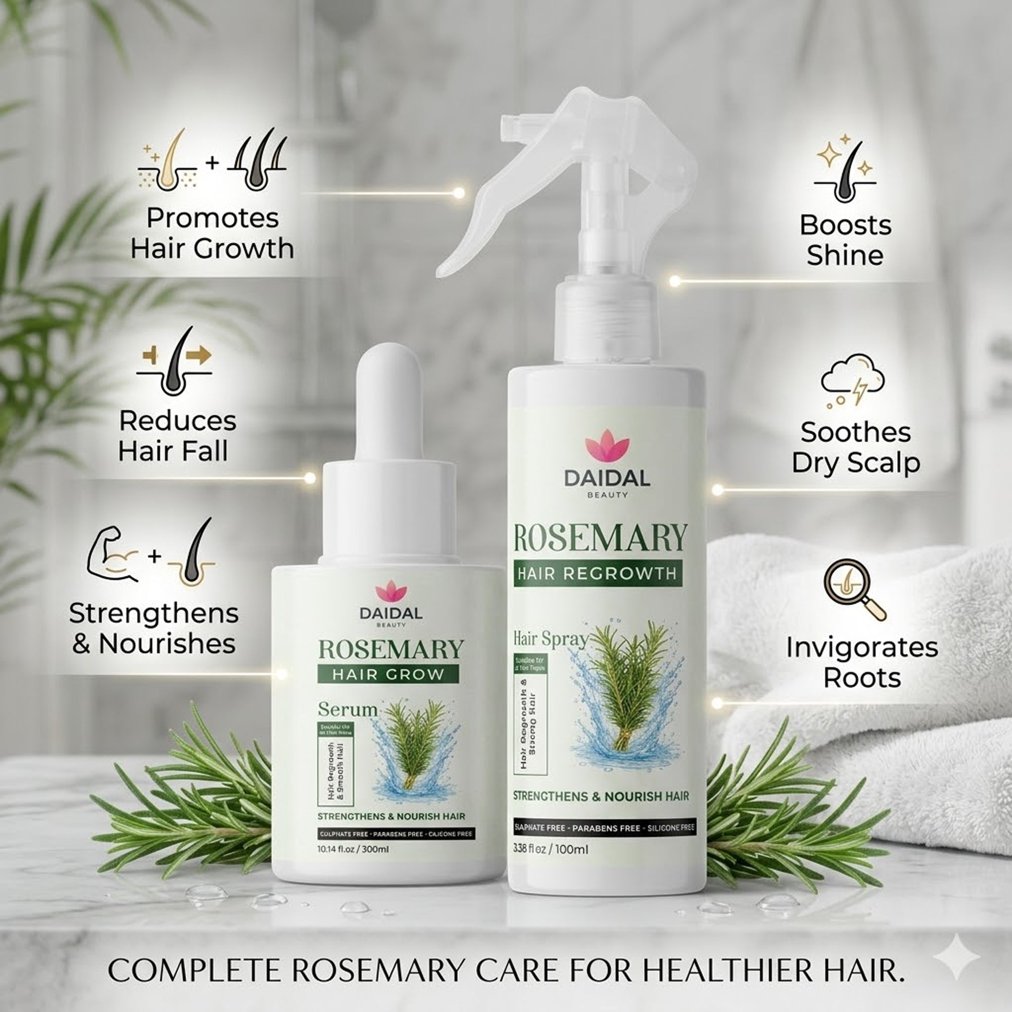 Daidal Rosemary Hair Growth Duo – Hair Serum & Hair Regrowth Spray
